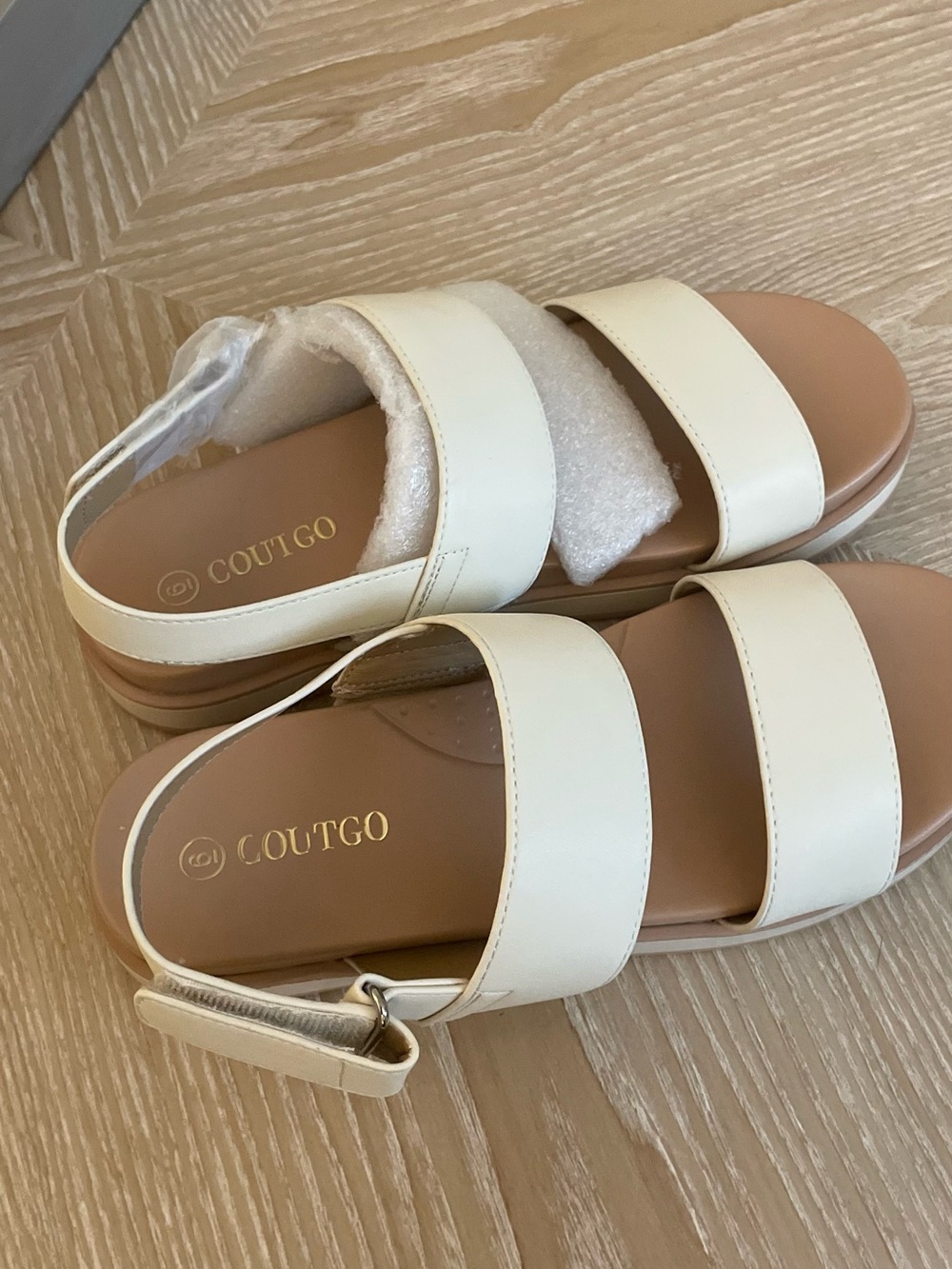 COUTGO Women's Cream Double-Strap Slingback Sandals